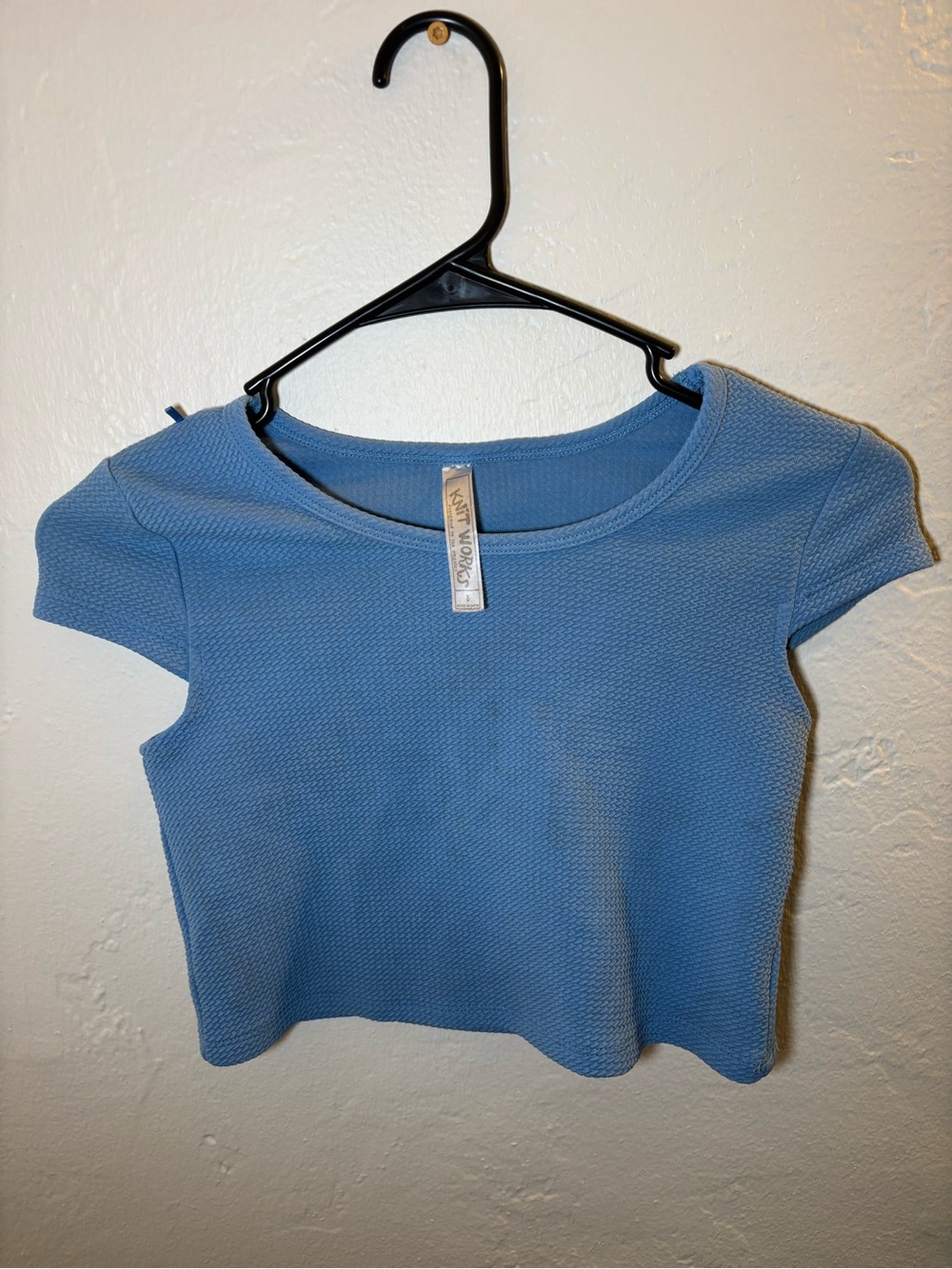 Knitworks Dusty Blue Short Sleeve Textured Crop Top
